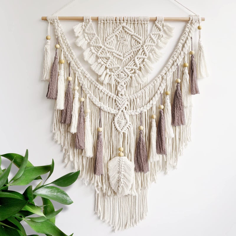 Lokeisna Macrame Wall Hanging, Woven Tapestry Beige & Dusty Rose Handmade Craft Macrame Wall Decor, Gallery & Nursery, Size 37.4â€ Lx27.5â€ W - Image 1