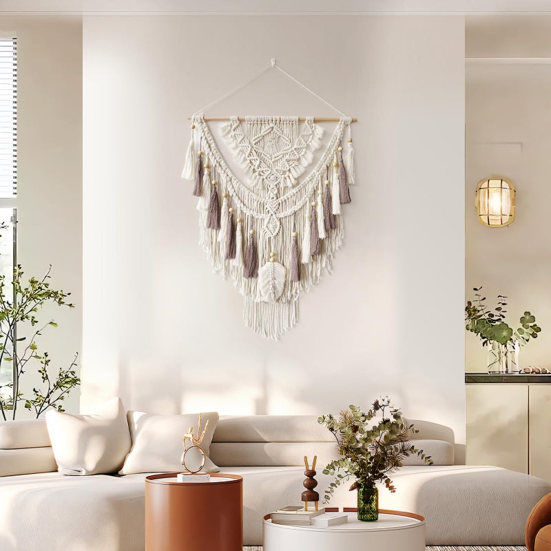 Lokeisna Macrame Wall Hanging, Woven Tapestry Beige & Dusty Rose Handmade Craft Macrame Wall Decor, Gallery & Nursery, Size 37.4â€ Lx27.5â€ W - Image 2