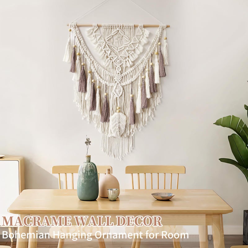 Lokeisna Macrame Wall Hanging, Woven Tapestry Beige & Dusty Rose Handmade Craft Macrame Wall Decor, Gallery & Nursery, Size 37.4â€ Lx27.5â€ W - Image 5