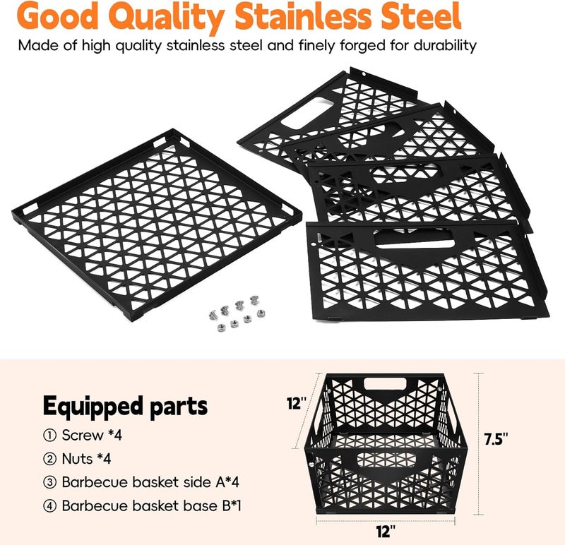foedo Charcoal Firebox Basket for Oklahoma Joe Offset Smoker, Grill Accessories for Long and Efficient Smoking, 12" x 12" x 7.5 "Fire Basket for Oklahoma Joes Highland (Only 4 Screws) (black) - Image 2