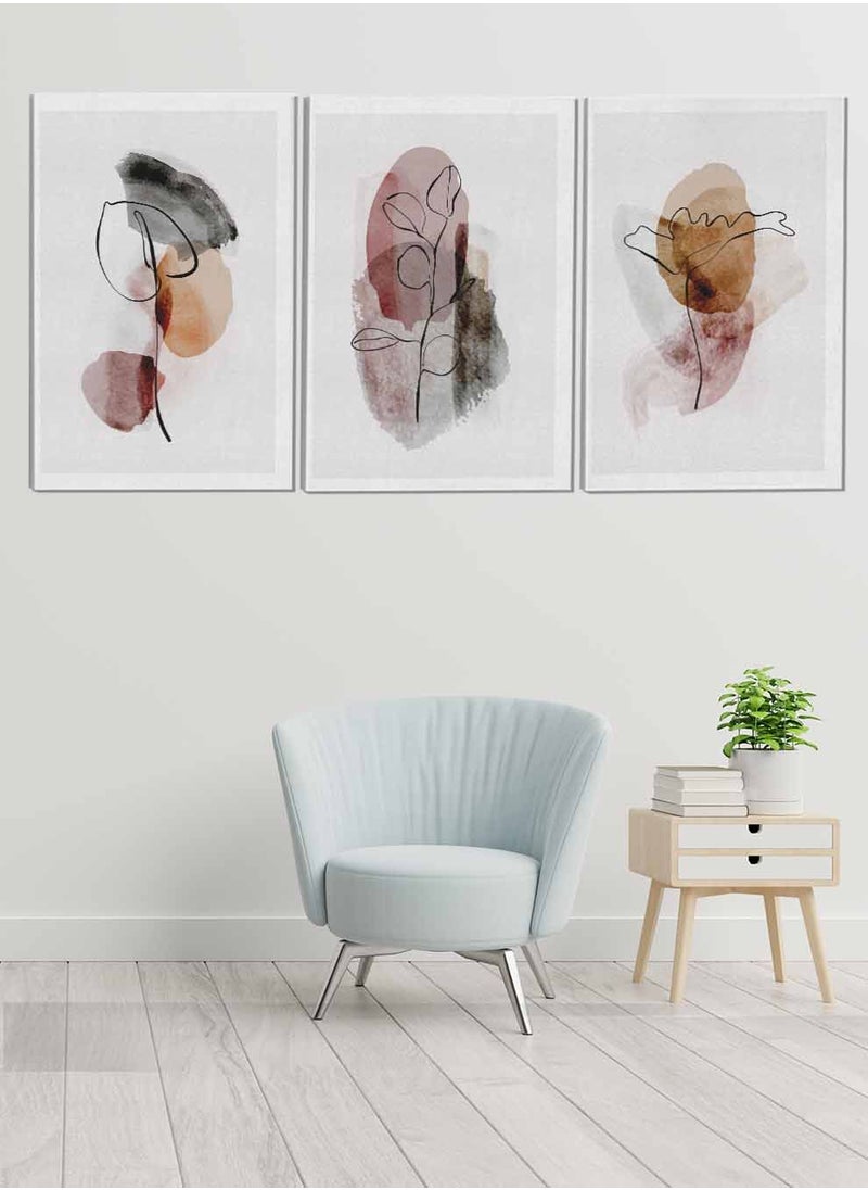 LOWHA Set Of 3 Framed Canvas Wall Arts Stretched Over Wooden Frame Modern Dark Watercolor Abstract Paintings For Home Living Room Office Decor  - Image 1