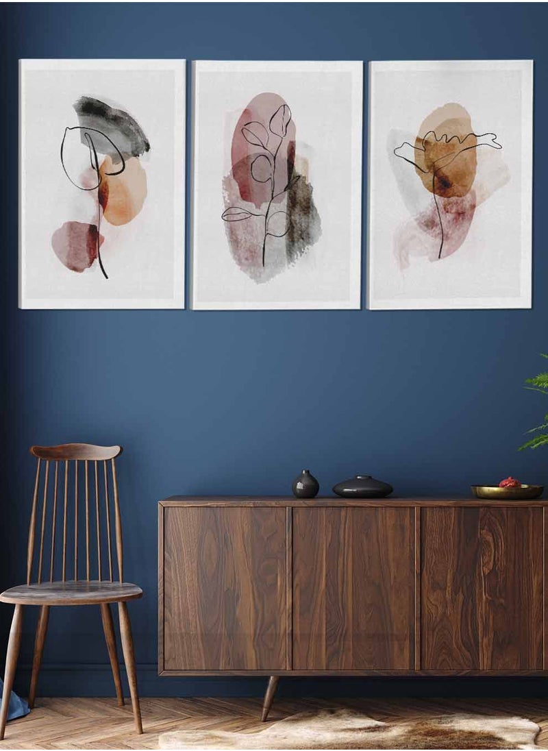 LOWHA Set Of 3 Framed Canvas Wall Arts Stretched Over Wooden Frame Modern Dark Watercolor Abstract Paintings For Home Living Room Office Decor  - Image 2