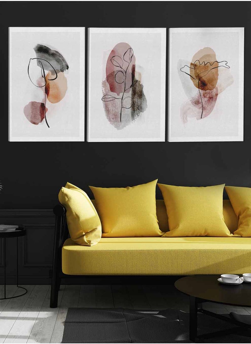 LOWHA Set Of 3 Framed Canvas Wall Arts Stretched Over Wooden Frame Modern Dark Watercolor Abstract Paintings For Home Living Room Office Decor  - Image 3
