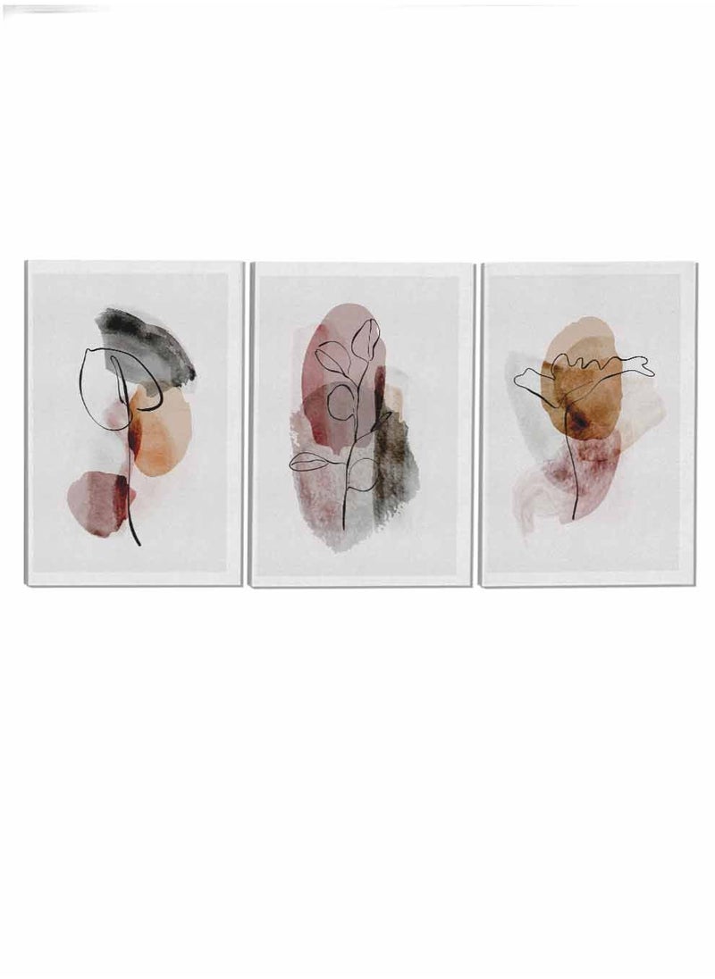 LOWHA Set Of 3 Framed Canvas Wall Arts Stretched Over Wooden Frame Modern Dark Watercolor Abstract Paintings For Home Living Room Office Decor  - Image 4
