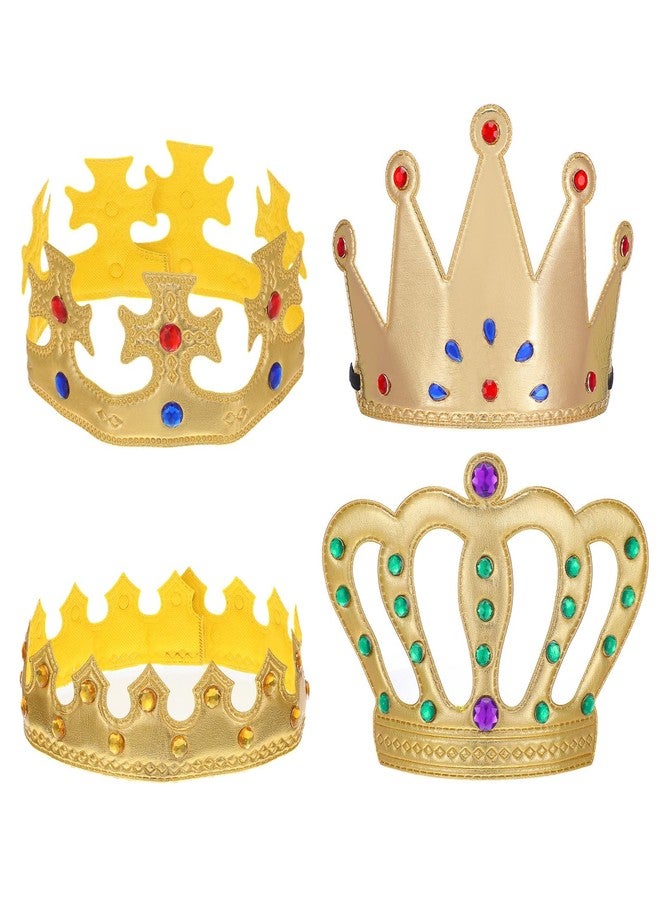 KFHENSOMR 4 Pcs King Crown Princess Crowns, Prince Gold Crown Set, Hat Cap with Gems for Halloween, Crowns Party Supplies, Royal Costume Accessories - Image 1