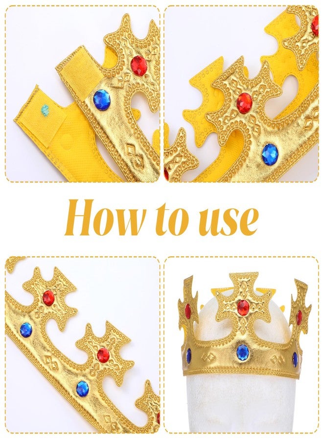 KFHENSOMR 4 Pcs King Crown Princess Crowns, Prince Gold Crown Set, Hat Cap with Gems for Halloween, Crowns Party Supplies, Royal Costume Accessories - Image 3