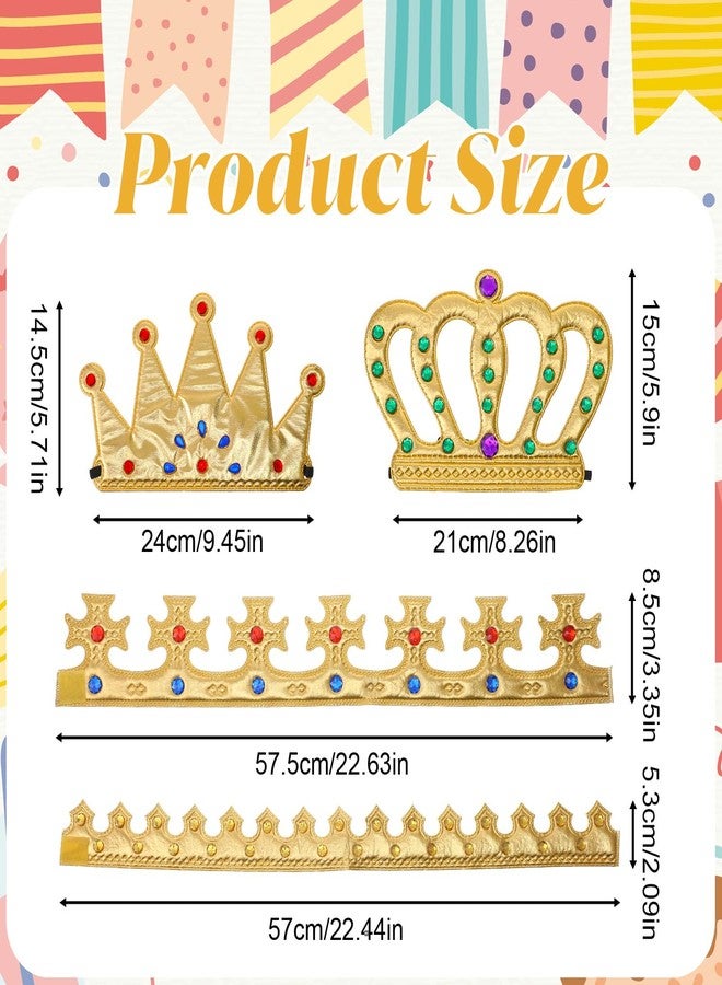 KFHENSOMR 4 Pcs King Crown Princess Crowns, Prince Gold Crown Set, Hat Cap with Gems for Halloween, Crowns Party Supplies, Royal Costume Accessories - Image 2
