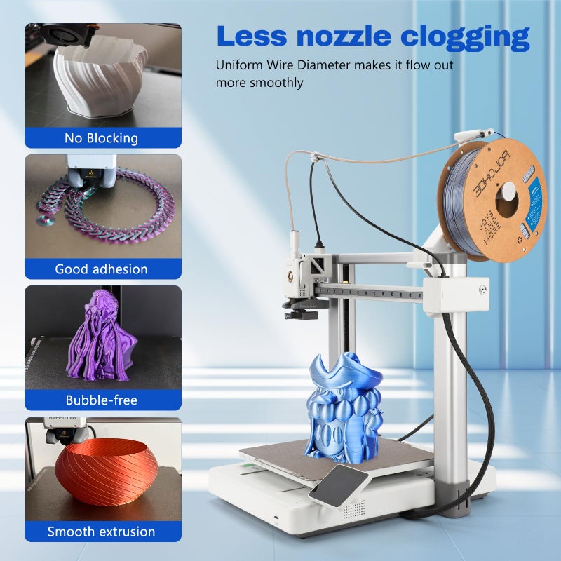 3DHoJor Silk PLA Filament 1.75mm Blue Silver Dual Color PLA 3D Printer Filament 2 in 1 Coextrusion 1KG Spool(2.2lbs) 3D Printing Filament Dimensional Accuracy +/- 0.03mm Fits for Most FDM 3D Printers - Image 4