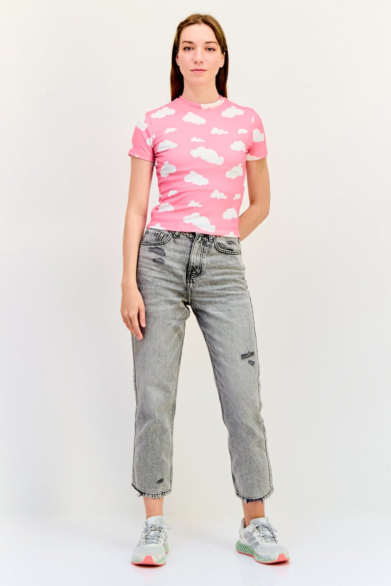 ONLY Women Crew Neck Short Sleeves Allover Print Top, Multicolor - Image 2