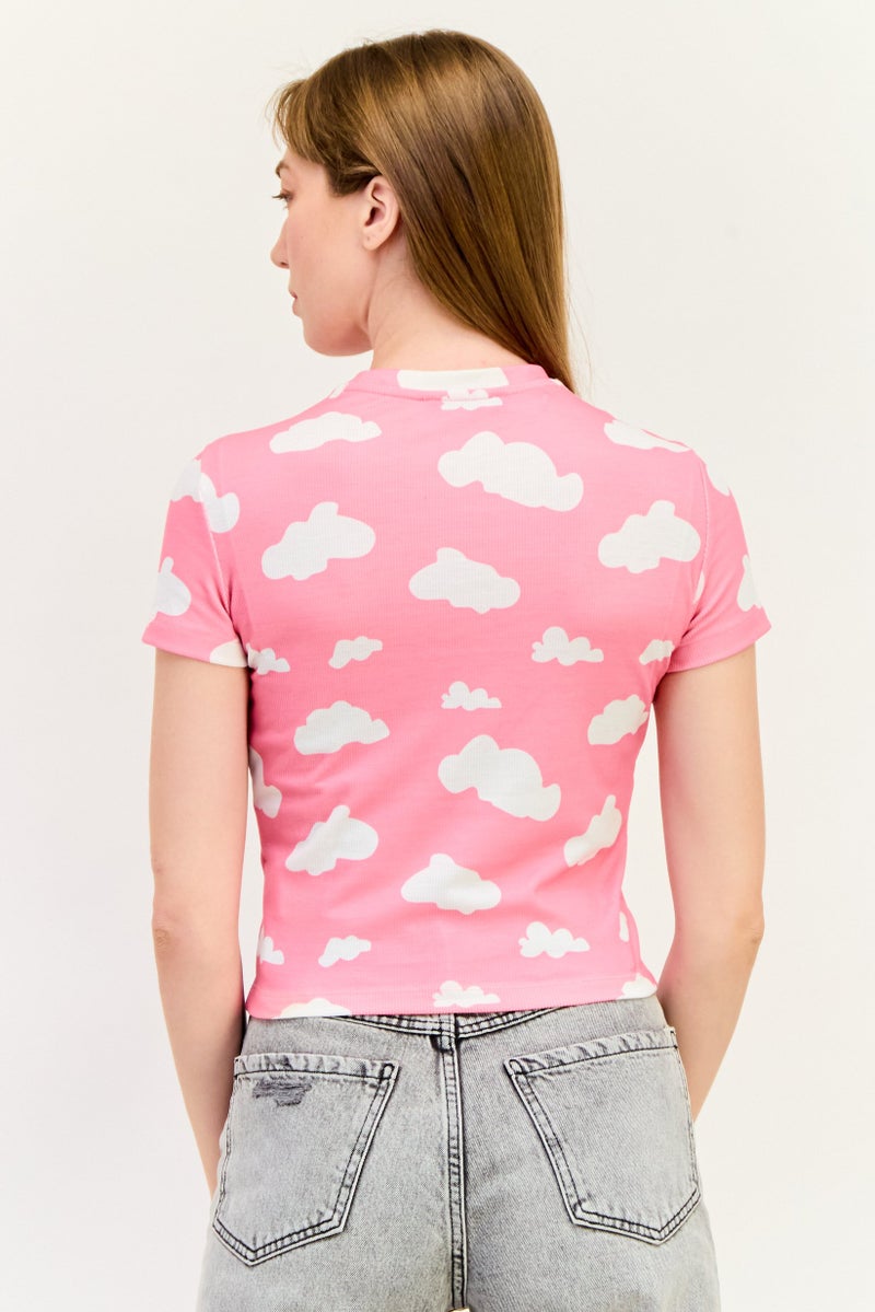 ONLY Women Crew Neck Short Sleeves Allover Print Top, Multicolor - Image 4