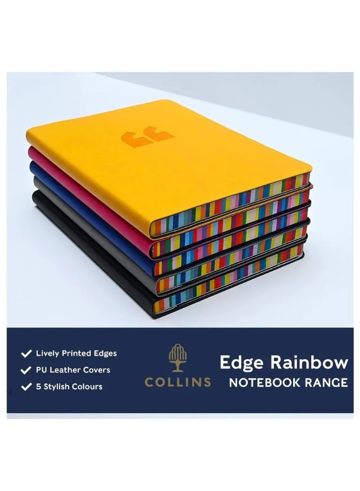 Collins Collins Debden Edge Rainbow A5 Ruled Notebook Journal - Red - Soft Touch Journal with Rainbow Edged FSC Certified Paper - 240 pages