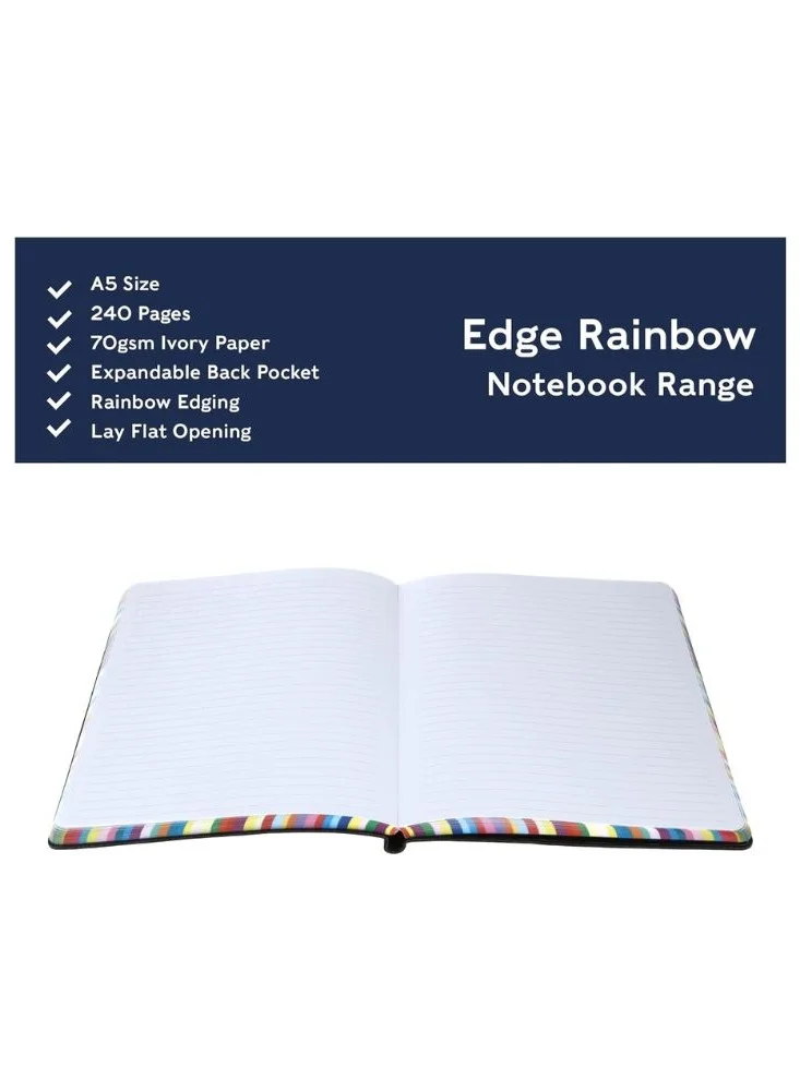 Collins Collins Debden Edge Rainbow A5 Ruled Notebook Journal - Red - Soft Touch Journal with Rainbow Edged FSC Certified Paper - 240 pages