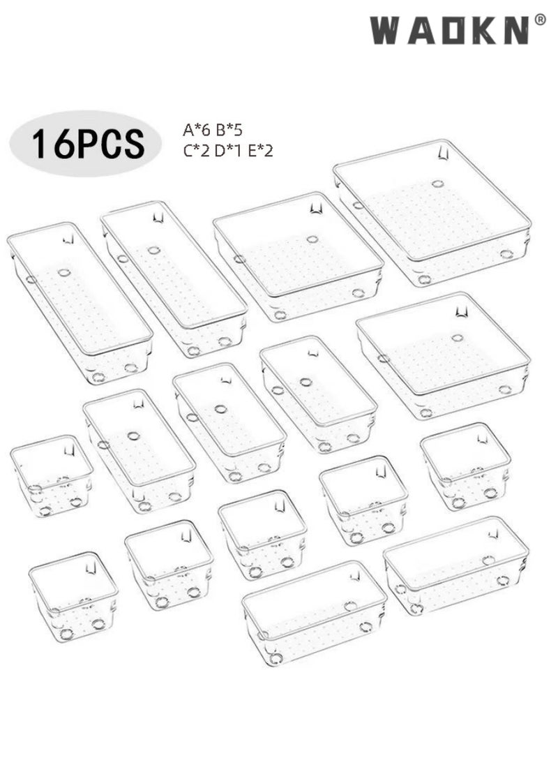 WAOKN 16 PCS Desk Drawer Organizers, Non-Slip and Crack Drawer Organizer Set with 5 Different Sizes, Drawer Organizer Trays for Makeup, Jewelries, Office Accessories, Kitchen Utensils, Jewelries, Gadgets  - Image 1