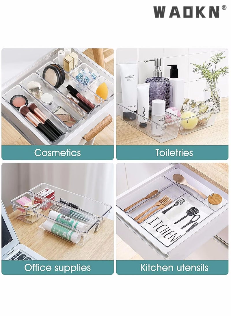 WAOKN 16 PCS Desk Drawer Organizers, Non-Slip and Crack Drawer Organizer Set with 5 Different Sizes, Drawer Organizer Trays for Makeup, Jewelries, Office Accessories, Kitchen Utensils, Jewelries, Gadgets  - Image 4