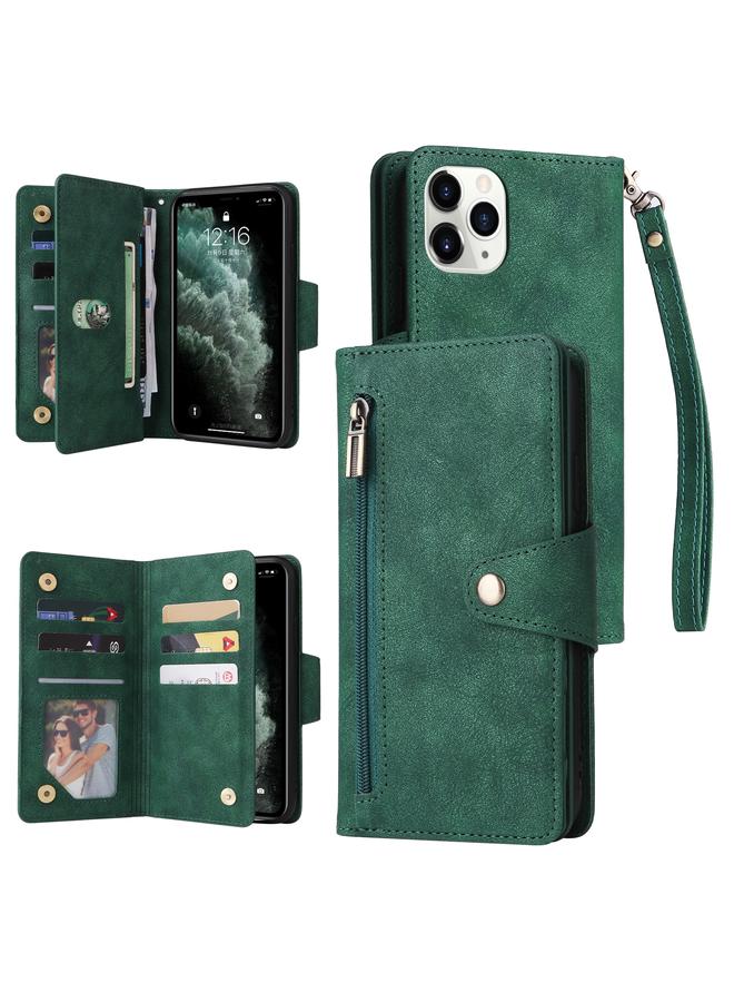 S-TOP Case For iPhone 11 Pro Rivet Buckle 9 Cards Three Fold Leather Phone Case - Image 1