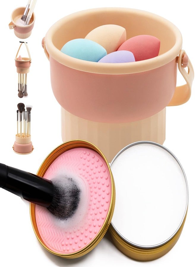 Embagol Makeup Brush Cleaner Mat + Solid Brush & Sponge Soap, Brush Cleaner Bowl & Makeup Brush Cleanser, 3 in 1 Makeup Organizer, Vegan, Deep Cleaning, No Residue(2-piece set, 100g/3.53oz + Khkai) - Image 1