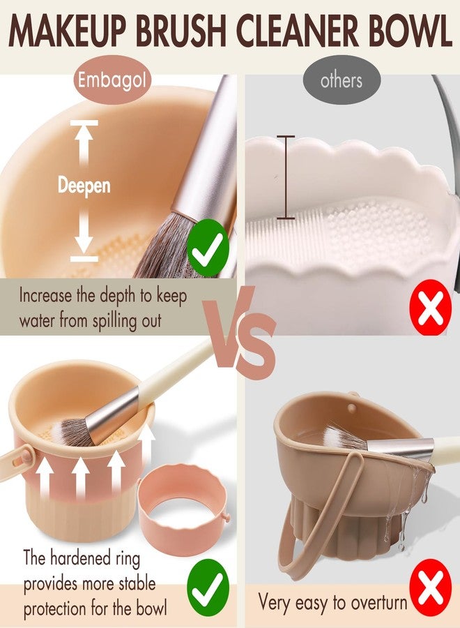 Embagol Makeup Brush Cleaner Mat + Solid Brush & Sponge Soap, Brush Cleaner Bowl & Makeup Brush Cleanser, 3 in 1 Makeup Organizer, Vegan, Deep Cleaning, No Residue(2-piece set, 100g/3.53oz + Khkai) - Image 5