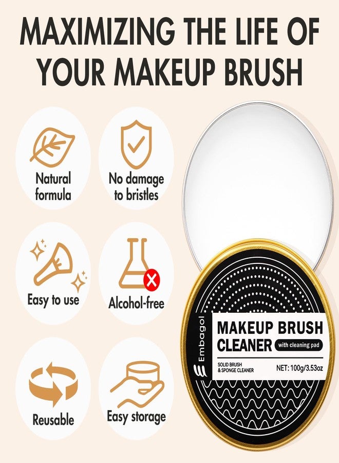 Embagol Makeup Brush Cleaner Mat + Solid Brush & Sponge Soap, Brush Cleaner Bowl & Makeup Brush Cleanser, 3 in 1 Makeup Organizer, Vegan, Deep Cleaning, No Residue(2-piece set, 100g/3.53oz + Khkai) - Image 3