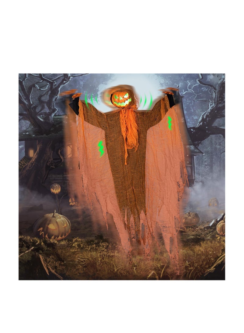 CityRiya-Long Halloween Hanging Pumpkin Ghost Decoration, Scary Flying Ghost with Rotatable Pumpkin Head and Spooky Sound Glowing Eyes for Haunted House Props Halloween Party Indoor Outdoor Yard Decor (Orange) - Image 4
