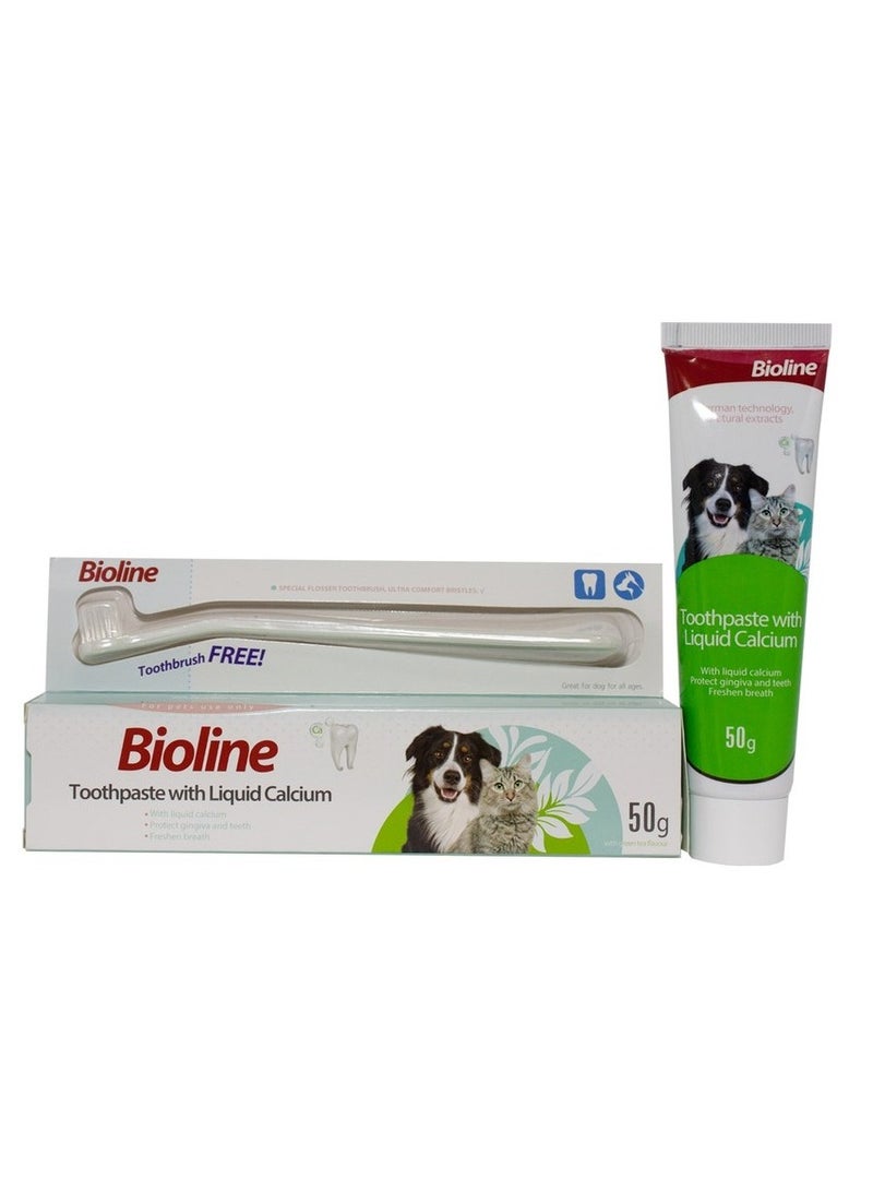 Bioline معجون أسنان مع كالسيوم سائل ينعش أنفاس الكلاب والقطط 50 جرام - Image 1