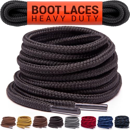 Miscly Round Boot Laces [1 Pair] Heavy Duty and Durable Shoelaces for Boots, Work Boots & Hiking Shoes (Black, 45 inches (114 cm)) - Image 1