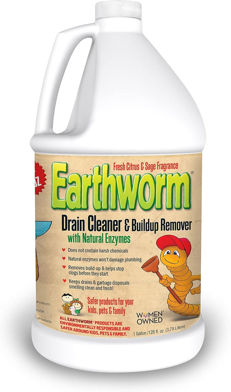 Earthworm ® Drain Cleaner - Drain Deodorizer - Natural and Safer for Families - One (1) 1 Gallon bottle - Image 1