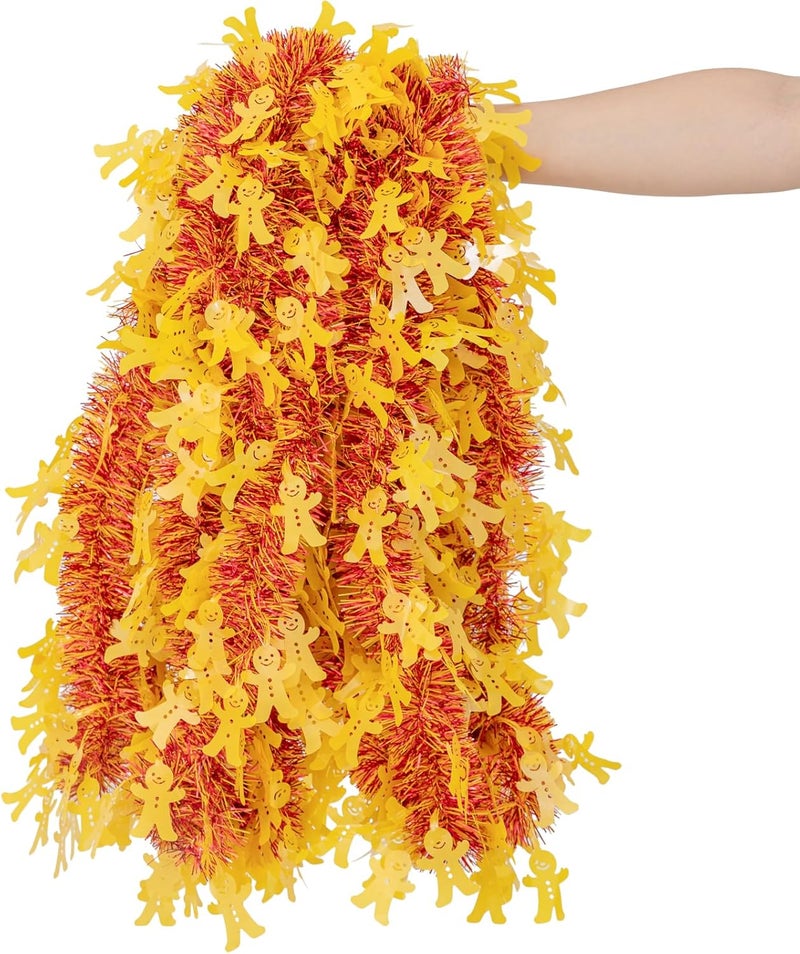Jocomoni 33FT Christmas Tinsel Garland, Red Yellow Metallic Twisted Tinsel Garland with Gingerbread Man Ornaments Shiny Xmas Hanging Decoration for Christmas Tree Wedding Birthday Home Party Supply - Image 1