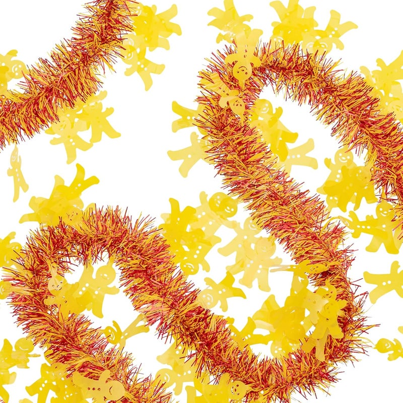 Jocomoni 33FT Christmas Tinsel Garland, Red Yellow Metallic Twisted Tinsel Garland with Gingerbread Man Ornaments Shiny Xmas Hanging Decoration for Christmas Tree Wedding Birthday Home Party Supply - Image 4