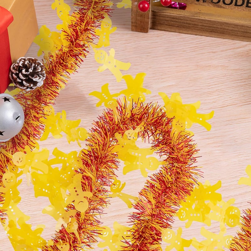 Jocomoni 33FT Christmas Tinsel Garland, Red Yellow Metallic Twisted Tinsel Garland with Gingerbread Man Ornaments Shiny Xmas Hanging Decoration for Christmas Tree Wedding Birthday Home Party Supply - Image 3