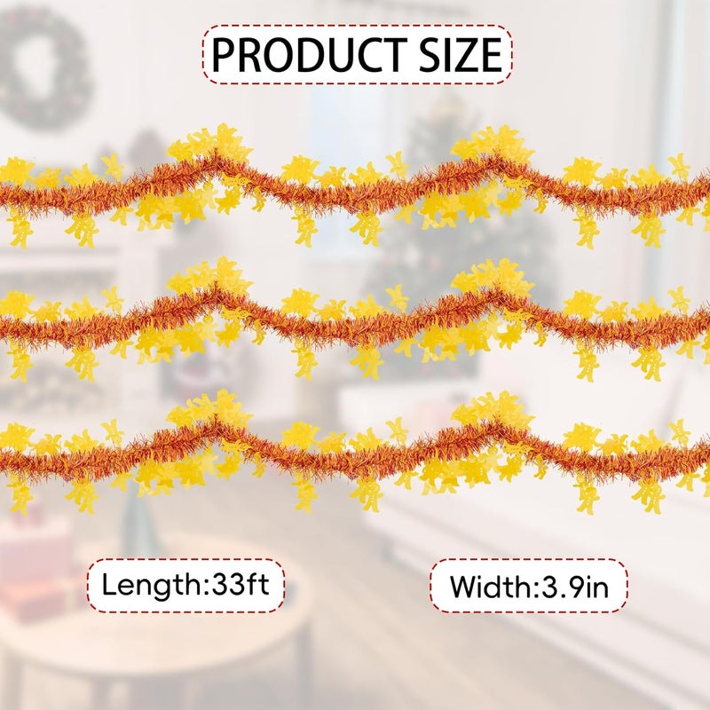 Jocomoni 33FT Christmas Tinsel Garland, Red Yellow Metallic Twisted Tinsel Garland with Gingerbread Man Ornaments Shiny Xmas Hanging Decoration for Christmas Tree Wedding Birthday Home Party Supply - Image 2