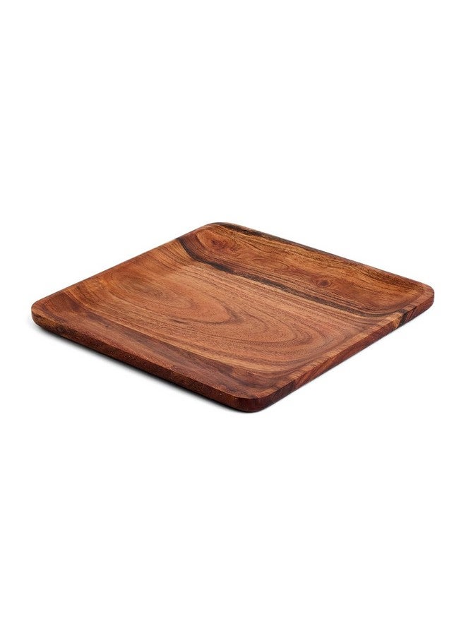 SAAGA Acacia Solid Wooden Square Tray for Serving Snacks, Salads and Noodles | Brown Appetizer Plates for Dining Table - 11 x 11 Inches - Image 1