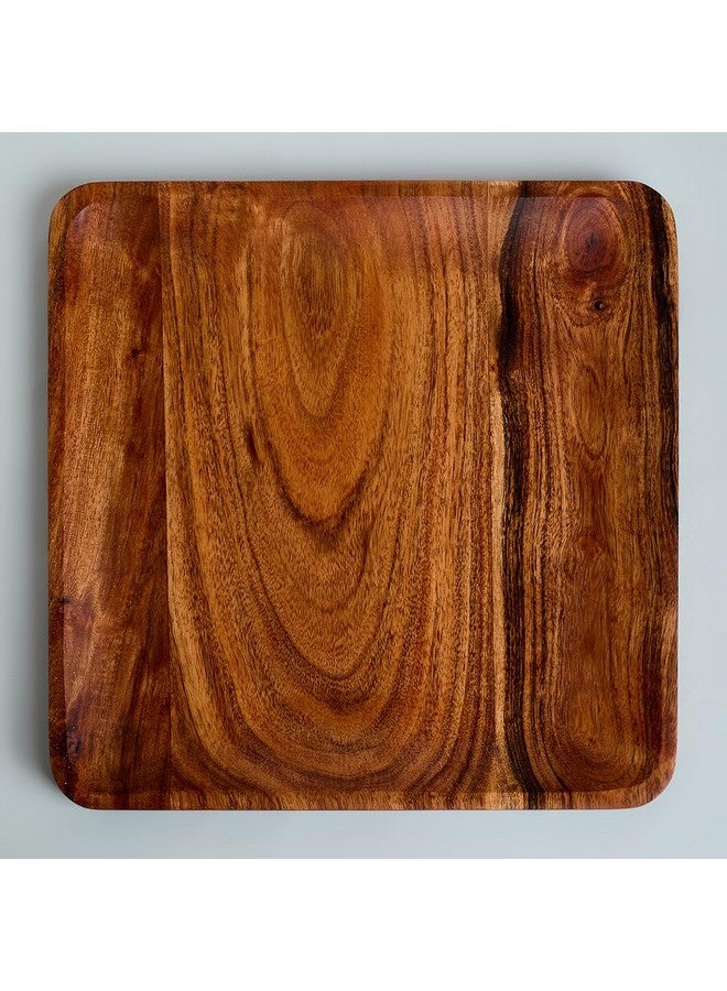 SAAGA Acacia Solid Wooden Square Tray for Serving Snacks, Salads and Noodles | Brown Appetizer Plates for Dining Table - 11 x 11 Inches - Image 5