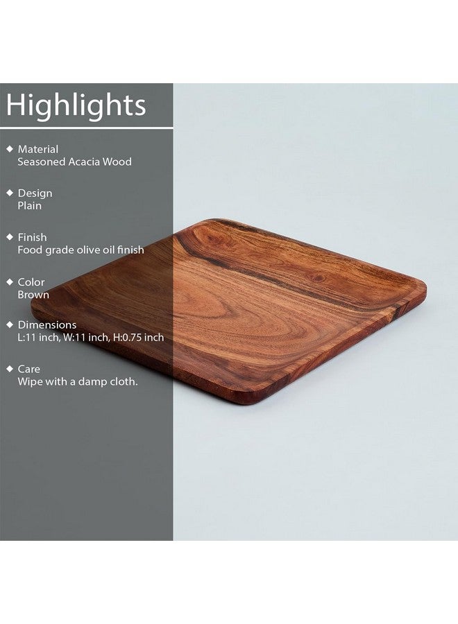 SAAGA Acacia Solid Wooden Square Tray for Serving Snacks, Salads and Noodles | Brown Appetizer Plates for Dining Table - 11 x 11 Inches - Image 3