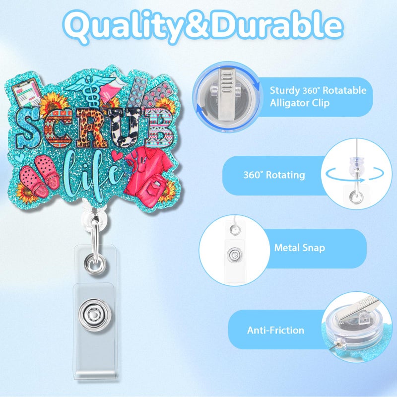 KYLELOVE Badge Reels Retractable ID Clips Funny Acrylic Badge Holder with Alligator Clip Nursing Badge Reel for Doctor Student Teacher Nurses - Image 3