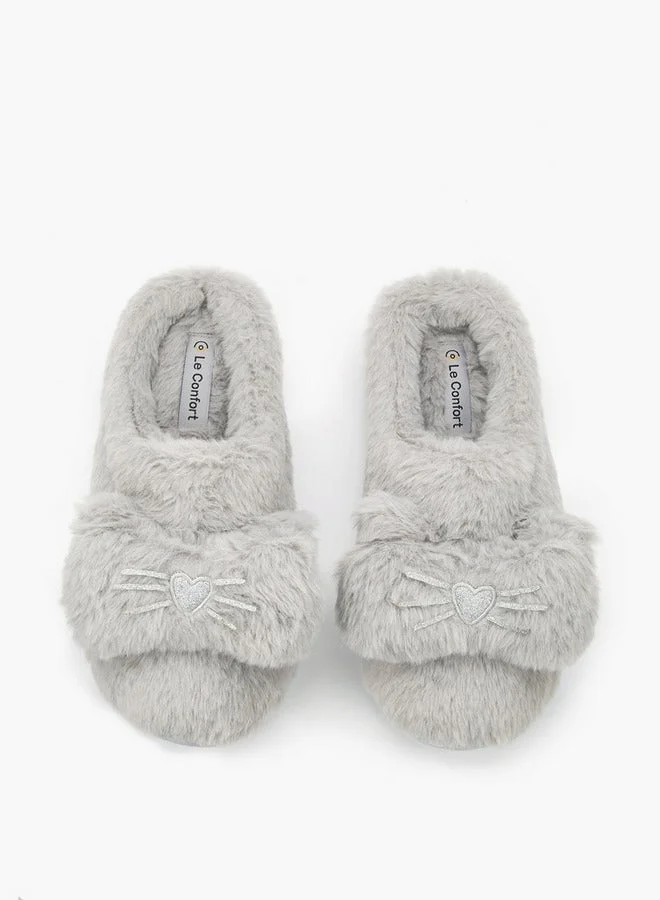 Le Confort GREY Women Faux Fur Bedroom Slides for Women | Best Price UAE