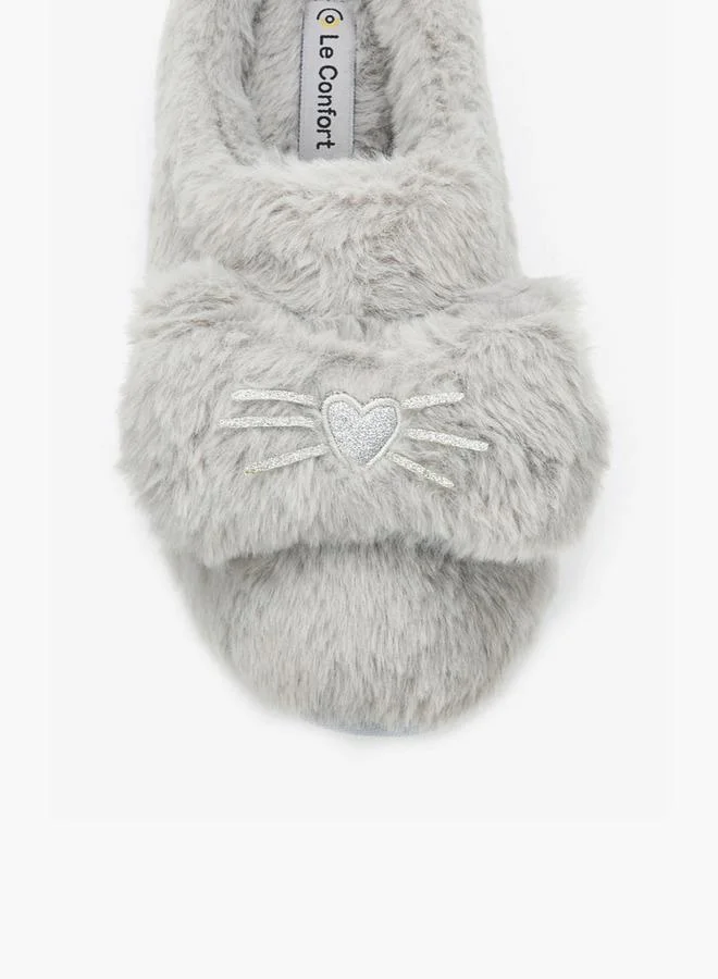 Le Confort GREY Women Faux Fur Bedroom Slides for Women | Best Price UAE