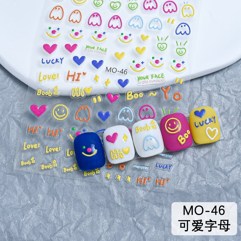 Nail Dopamine Relief Sticker Line Circle Tulip Letters Love Nails Three-Dimensional Japanese Adhesive Cute - Image 3