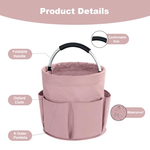abcmilz 17L Cleaning Caddy with Handle, Cleaning Supplies Organizer, Foldable Storage Basket, Cleaning Supply Caddy, Portable Multi Cleaning Bucket Bag for Home, Garden (Pink) - Image 5
