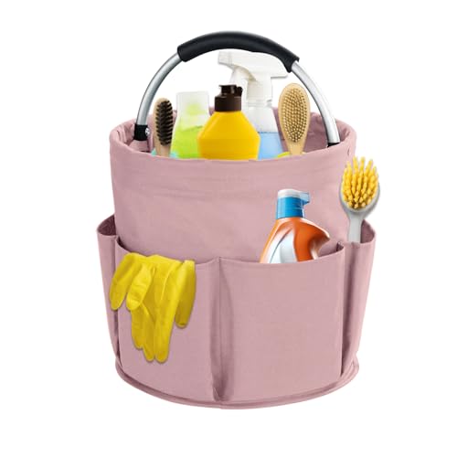 abcmilz 17L Cleaning Caddy with Handle, Cleaning Supplies Organizer, Foldable Storage Basket, Cleaning Supply Caddy, Portable Multi Cleaning Bucket Bag for Home, Garden (Pink) - Image 1