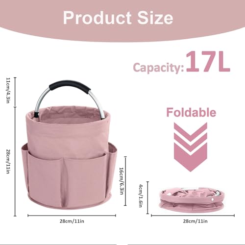 abcmilz 17L Cleaning Caddy with Handle, Cleaning Supplies Organizer, Foldable Storage Basket, Cleaning Supply Caddy, Portable Multi Cleaning Bucket Bag for Home, Garden (Pink) - Image 4