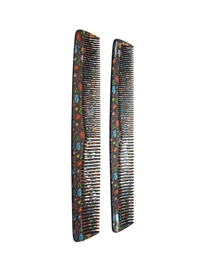 LooKat Floral Print Hair Combs, Wide Tooth Detangling Brush Set, 2 Pack, Black - Image 3