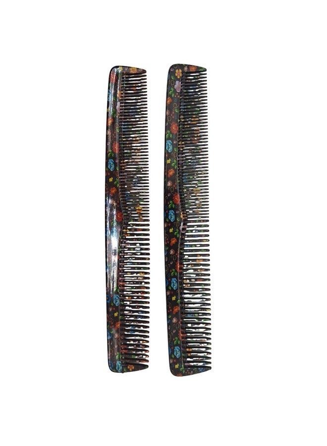 LooKat Floral Print Hair Combs, Wide Tooth Detangling Brush Set, 2 Pack, Black - Image 2