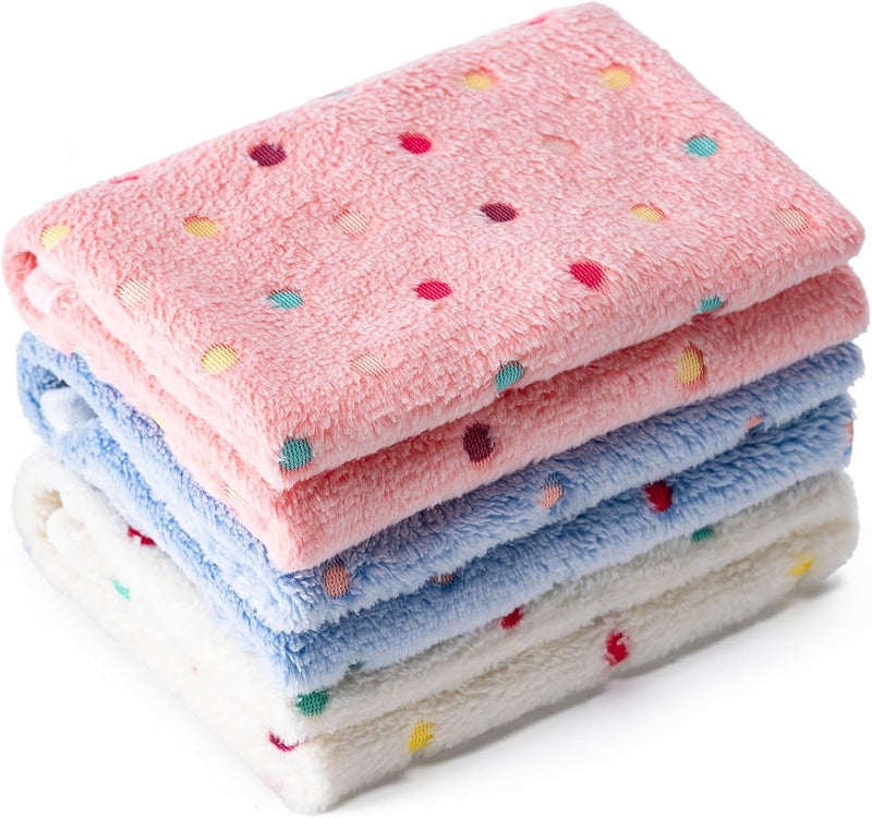 CADONO 1 Pack 3 Blankets Super Soft Fluffy Premium Fleece Pet Blanket Flannel Paw Printed Throw for Dog Puppy Cat (Small 23x16'', White, Pink, Blue) - Image 1