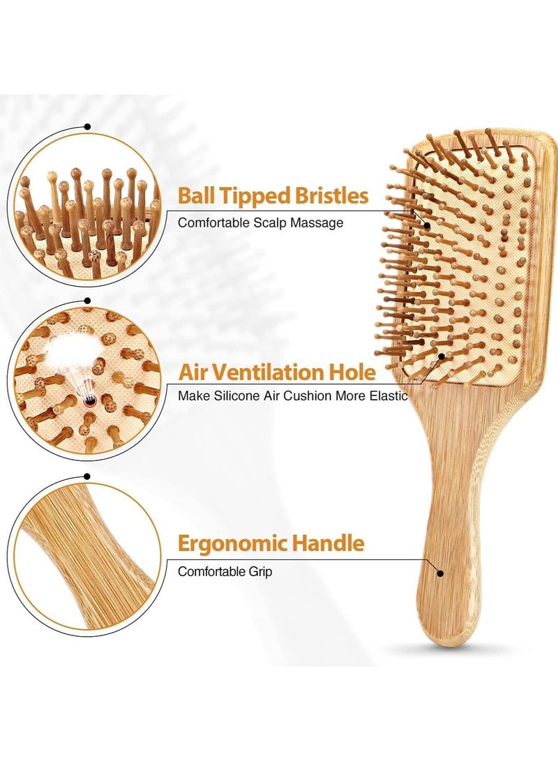 فيندكس فرشاة شعر خشبية، تحفز فروة رأسك وتحسن تدفق الدم لمنع تساقط الشعر، فرشاة ومشط من شعيرات الخيزران لشعر صحي للرجال والنساء والأطفال لجميع أنواع الشعر - Image 2