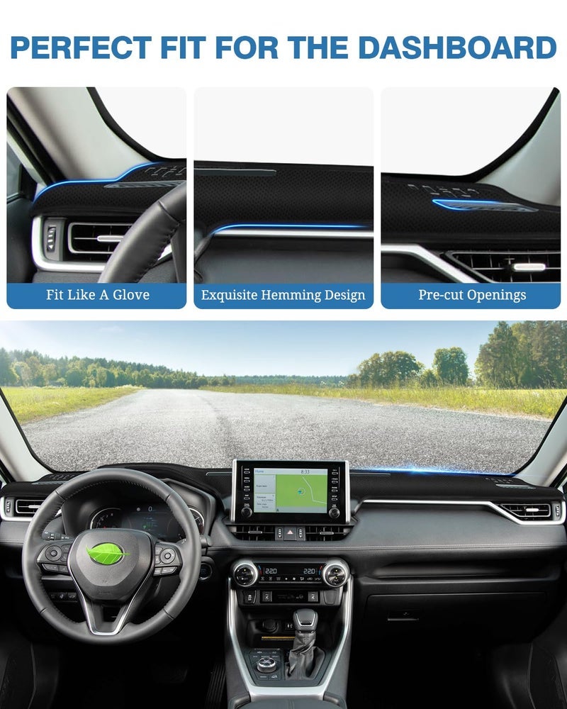 FIILINES Dash Cover for Toyota RAV4 2019-2025, Dashboard Mat Cover Sunshade Nonslip Mesh Protector No Glare Black - Image 3