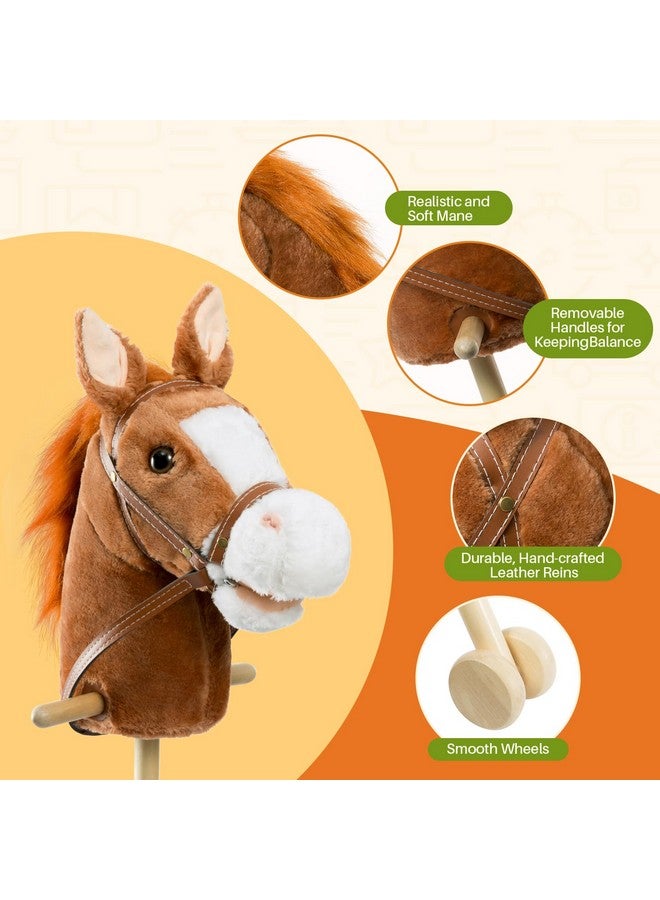 HollyHOME HollyHOME Stick Horse Plush Handcrafted Hobby Horse on a Stick with Wood Wheels Real Pony Neighing and Galloping Sounds for Kids Toddlers Dark Brown 36 Inches(AA Batteries Required) - Image 5