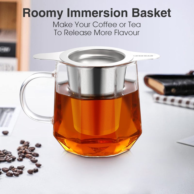 IPOW Reusable Stainless Steel Coffee Filter, Paperless Coffee Maker Strainer, Double Fine Mesh Basket for Loose Tea& Ground Coffee, Coaster Lid, Long Handle for Cup, Mug &Teapot - Image 4
