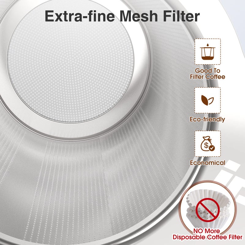 IPOW Reusable Stainless Steel Coffee Filter, Paperless Coffee Maker Strainer, Double Fine Mesh Basket for Loose Tea& Ground Coffee, Coaster Lid, Long Handle for Cup, Mug &Teapot - Image 2