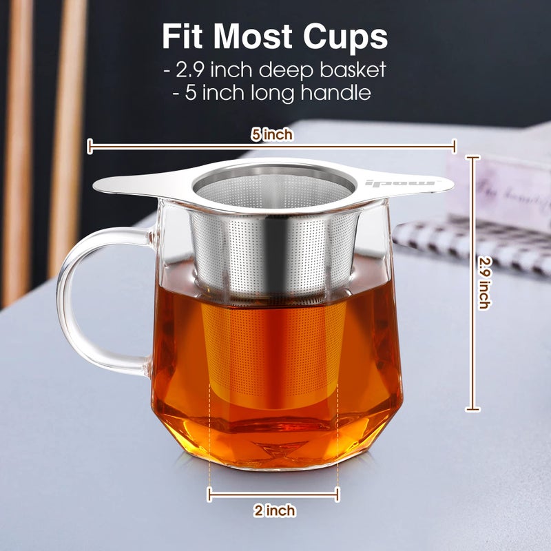 IPOW Reusable Stainless Steel Coffee Filter, Paperless Coffee Maker Strainer, Double Fine Mesh Basket for Loose Tea& Ground Coffee, Coaster Lid, Long Handle for Cup, Mug &Teapot - Image 3