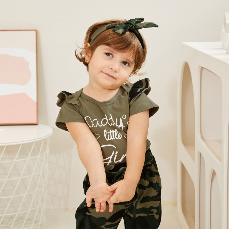 AMAWMW Baby Girl Clothes Set Daddys Little Girl Ruffle Romper Top Camouflage Pants Newborn Infant Baby Girl Outfit - Image 2